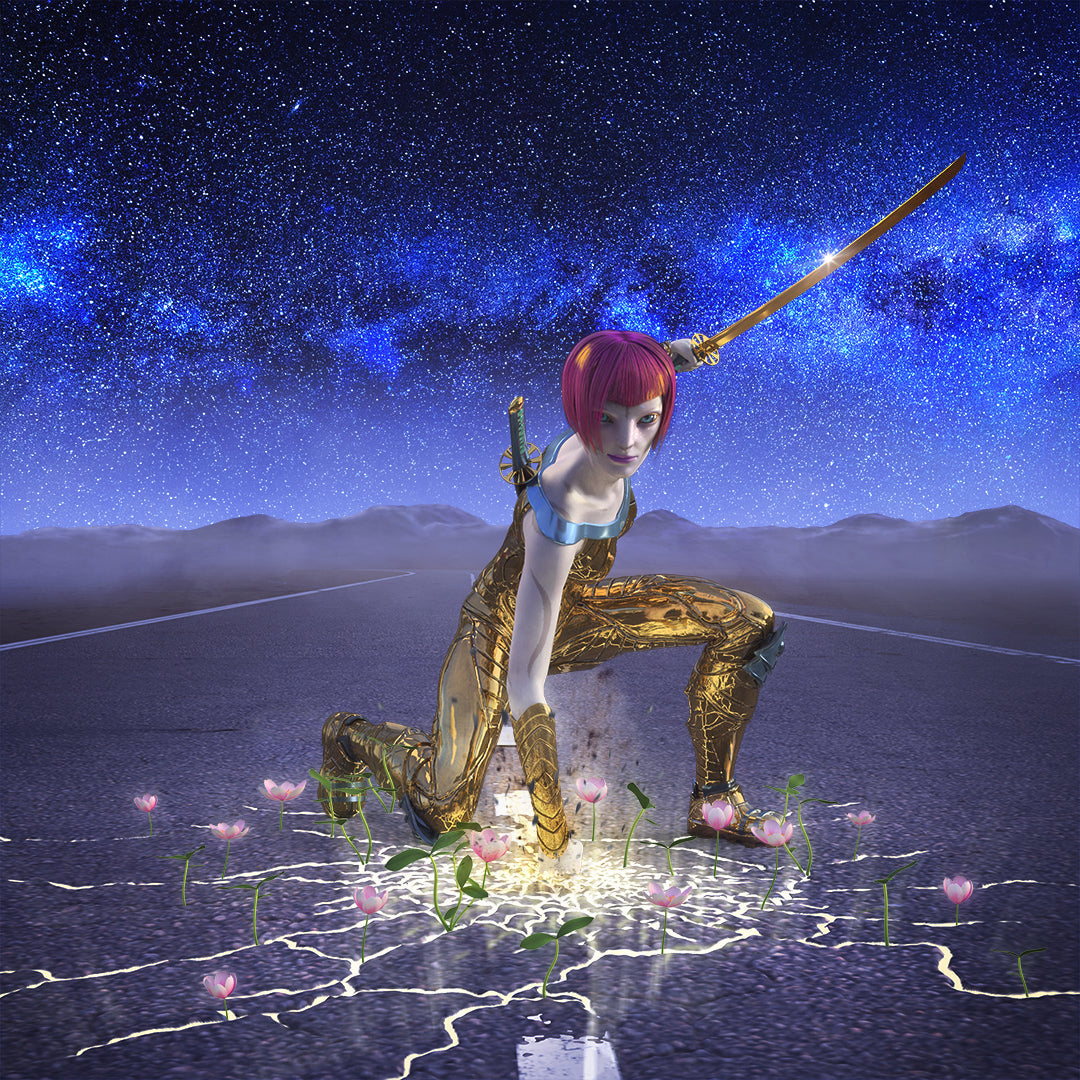 Shen in Area 51 campaign — sustainable vegan fashion in organic cotton