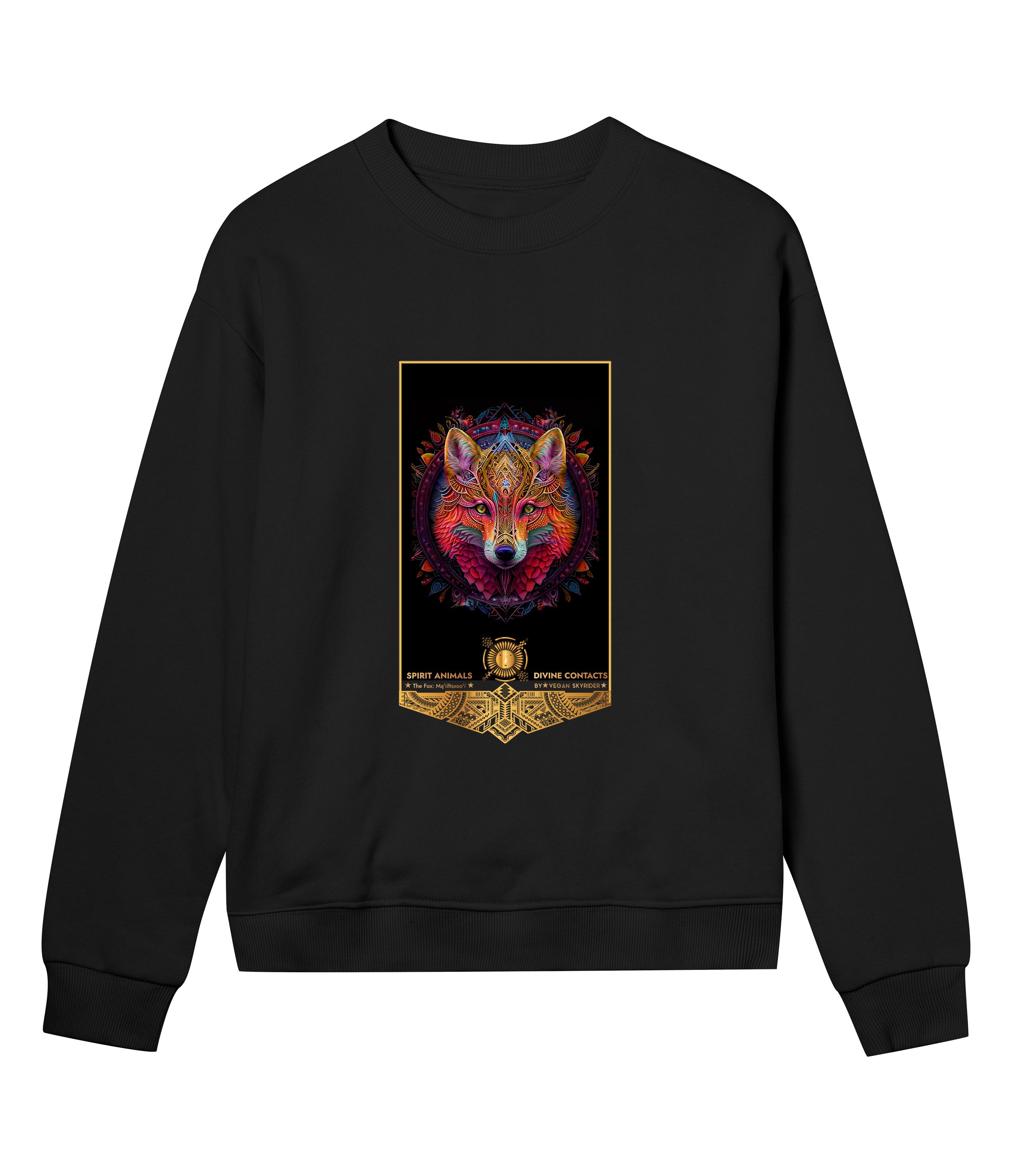 black-womens-organic-sweatshirt-colorful-spirit-animal-foy-motive-womens-vegan-skyrider