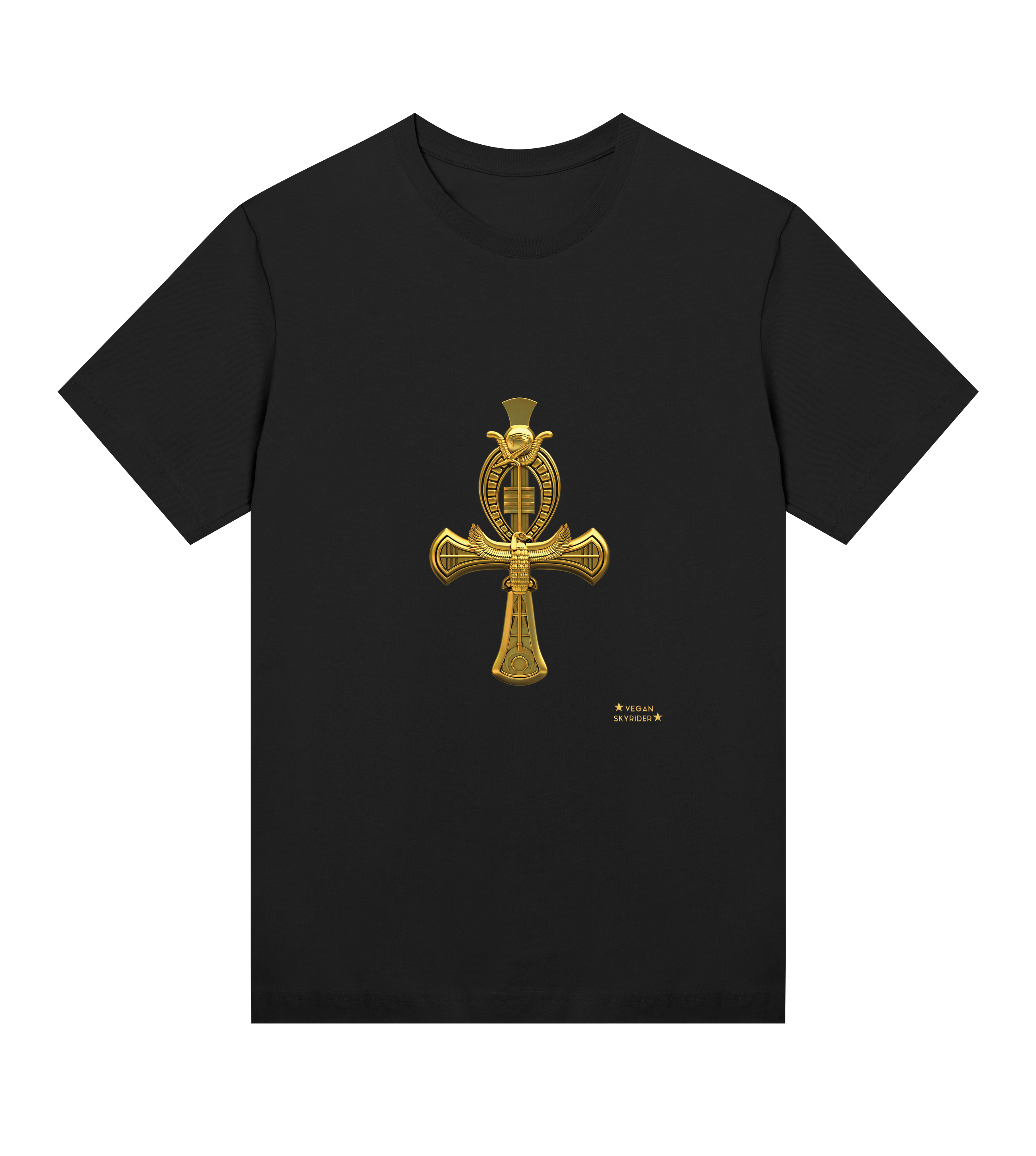 black-organic-womens-tshirt-golden-ankh-egypt-cross-motive-magic-vegabn-skyrider