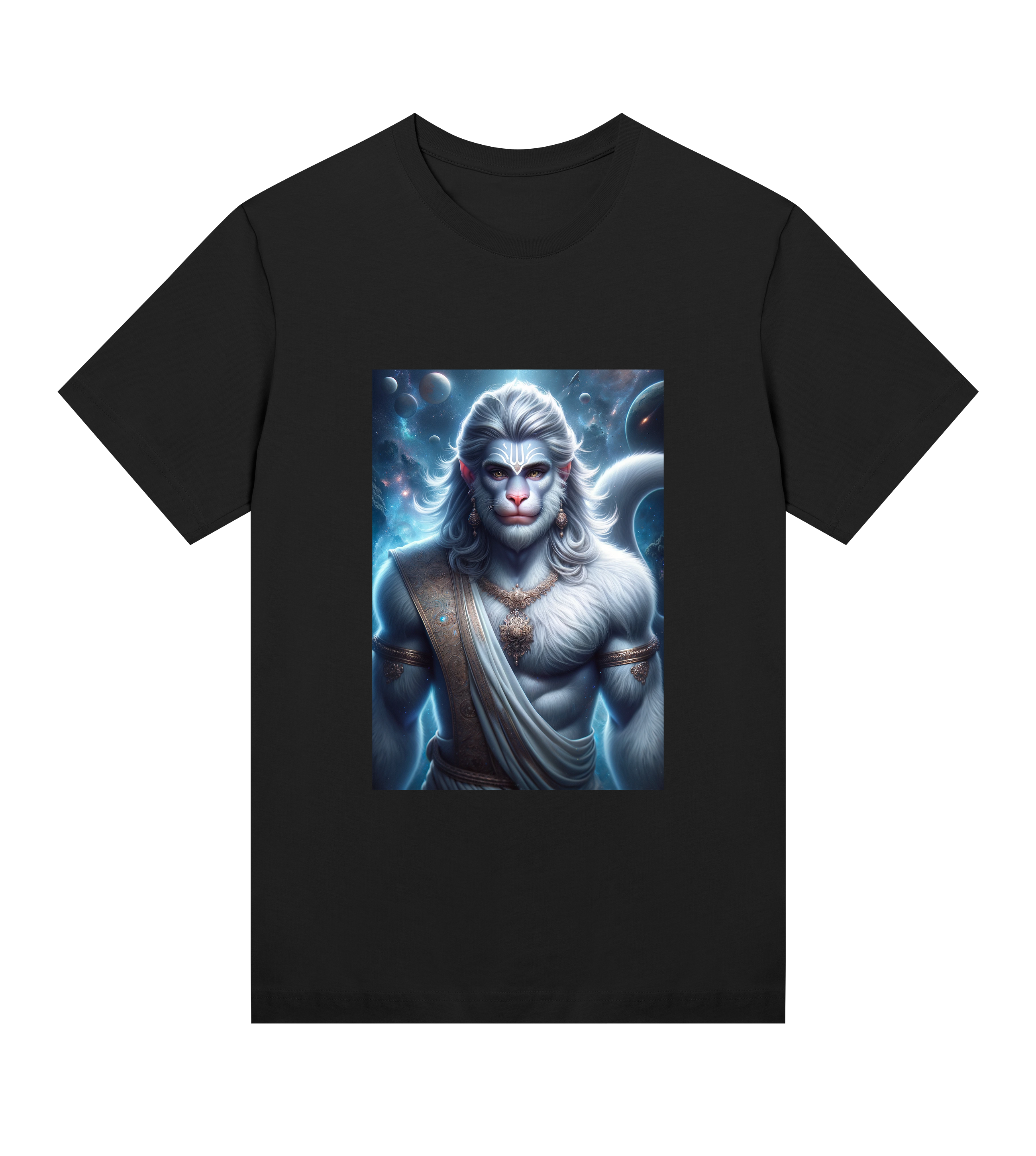 black-womens-t-shirt-blue-lord-hanuman-motive-vegan-skyrider