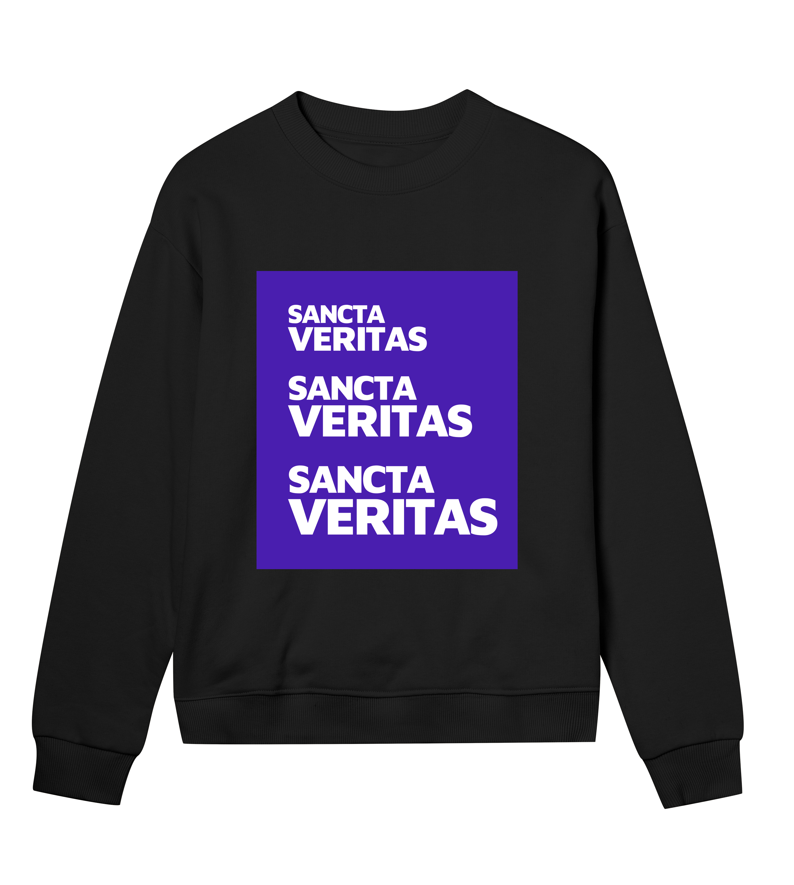 Women's-black-organic-sweatshirt-with-sancta-veritas-print-vegan-sykrider