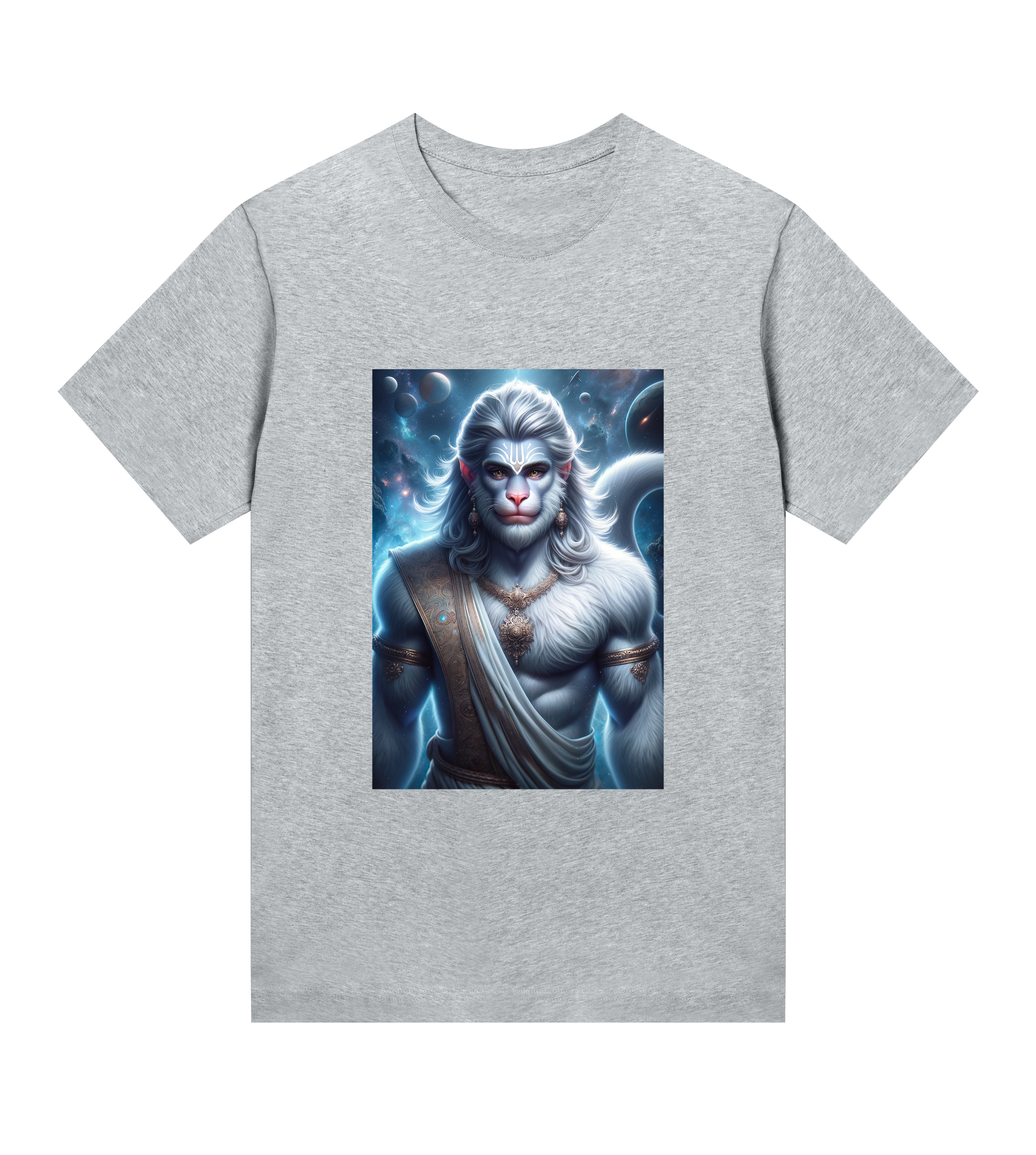 grey-womens-t-shirt-blue-hanuman-motive-sustainable-fashion-vegan-skyrider